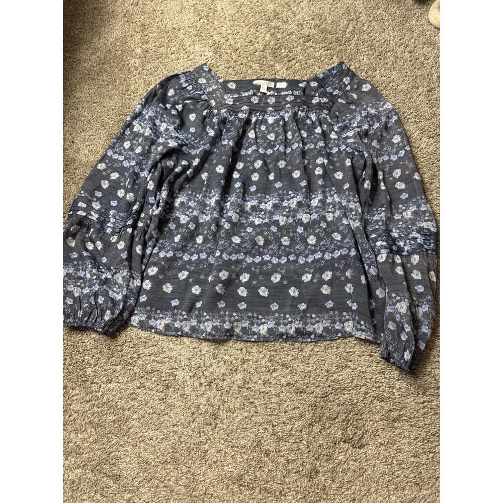 LC Lauren Conrad Floral Peasant Top Blue Gray XXL WL82W004RP2